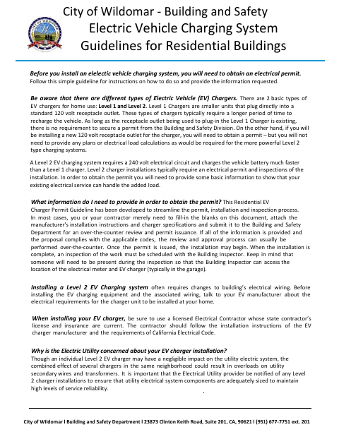 First page of the Residential EV Charger Permit Guideline