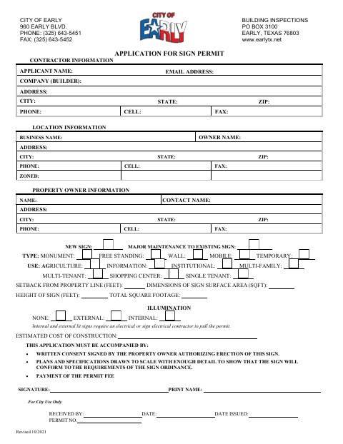First page of the Application for Sign Permit