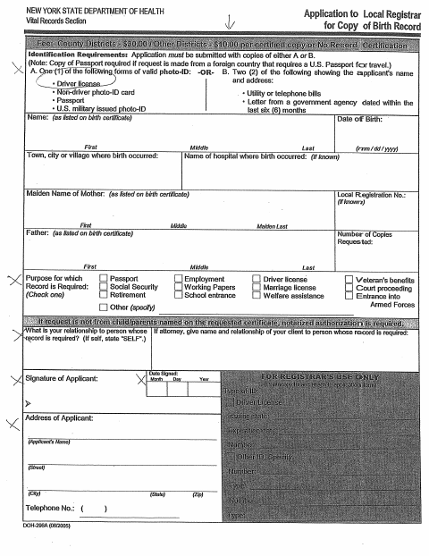 First page of the Application for Copy of Birth Record