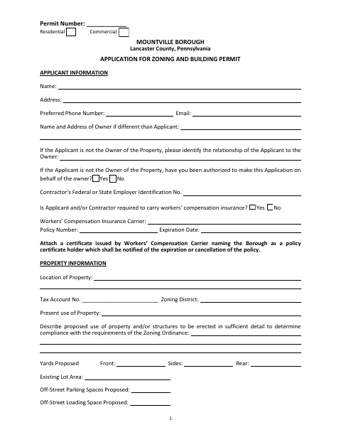 First page of the Zoning and Building Permit Application