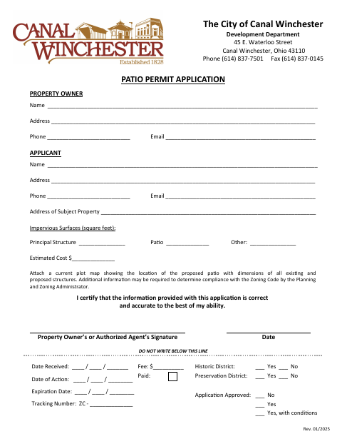 First page of the Patio Permit Application