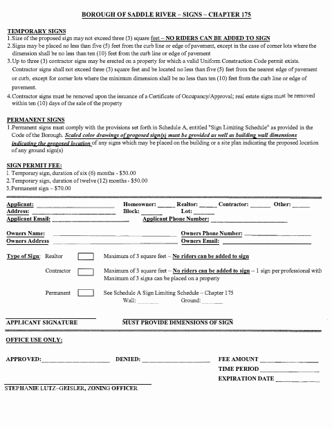 First page of the Sign Permit Application