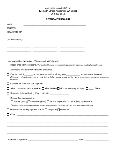 First page of the Defendants Request