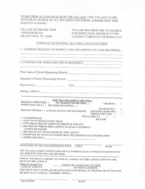 First page of the Freedom of Information Records Request Application