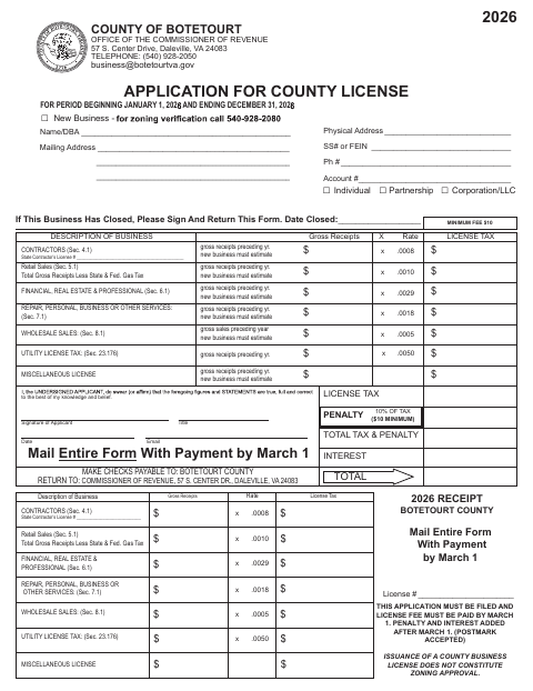 First page of the Business License Application