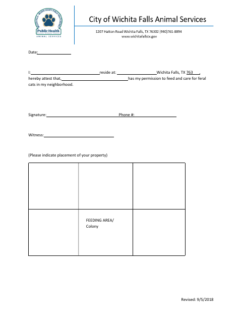 First page of the Feral Cat Feeding Permission
