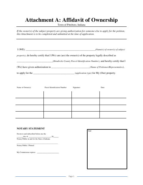 First page of the Affidavit of Ownership