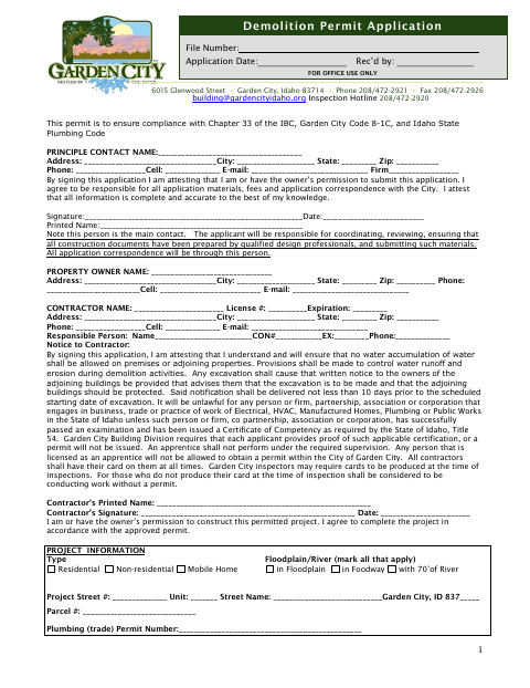 First page of the Demolition Permit Application