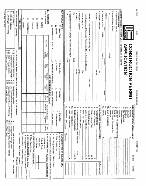 First page of the Construction Permit Application