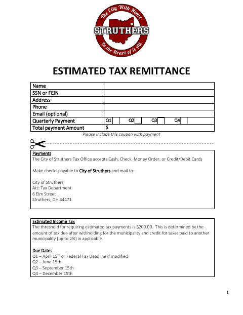 First page of the Estimated Tax Remittance