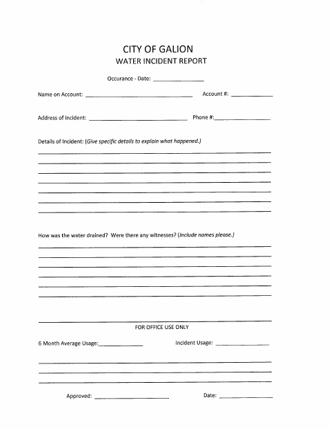 First page of the Water Incident Report