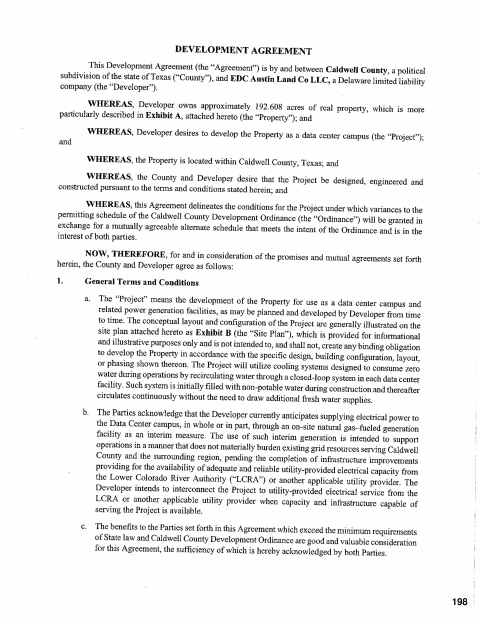 First page of the Data Center Development Agreement