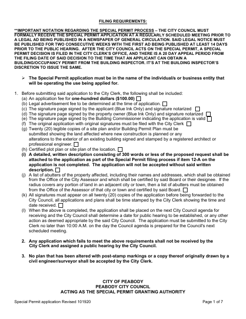 First page of the Special Permit Application