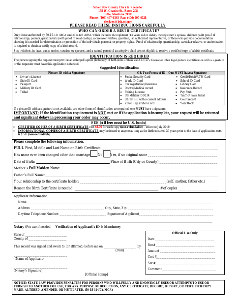 First page of the Birth Certificate Request Form
