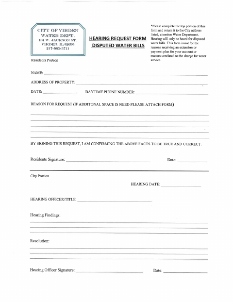 First page of the Hearing Request Form