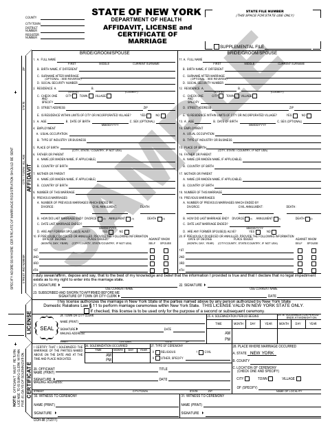 First page of the Marriage License Application and Affidavit