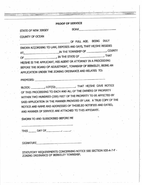 First page of the Proof of Service