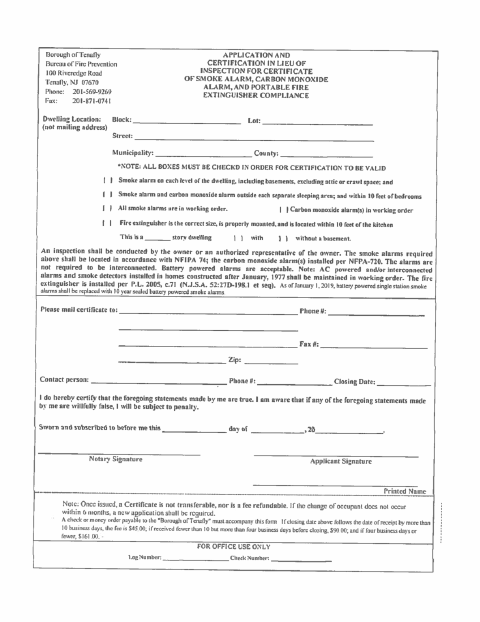 First page of the Smoke Alarm Certification Application
