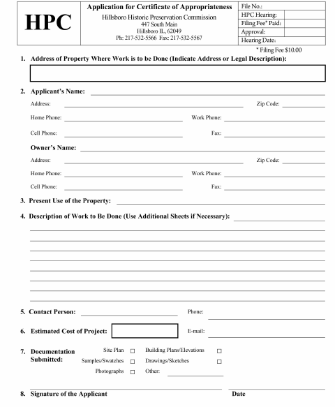 First page of the Certificate of Appropriateness Application