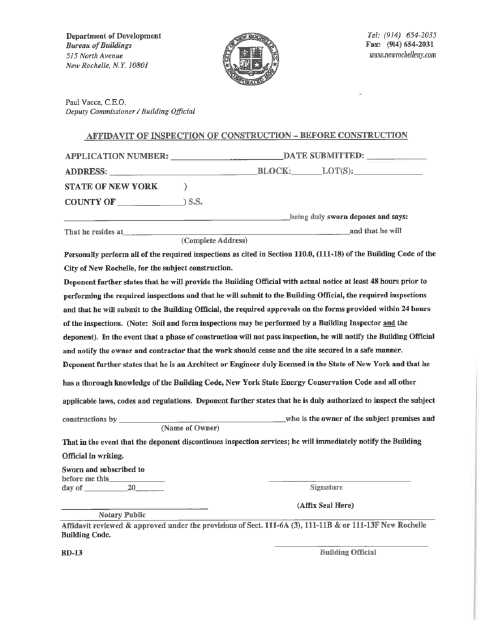 First page of the Affidavit of Inspection of Construction Before Construction