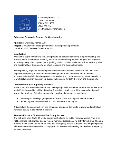 First page of the Rehearing Proposal – Request for Consideration