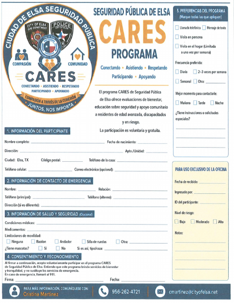 First page of the CARES Public Safety Program Application (Spanish)