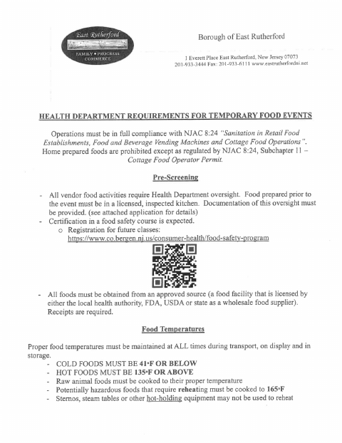 First page of the Temporary Food Event Application
