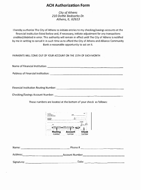 First page of the ACH Authorization Form