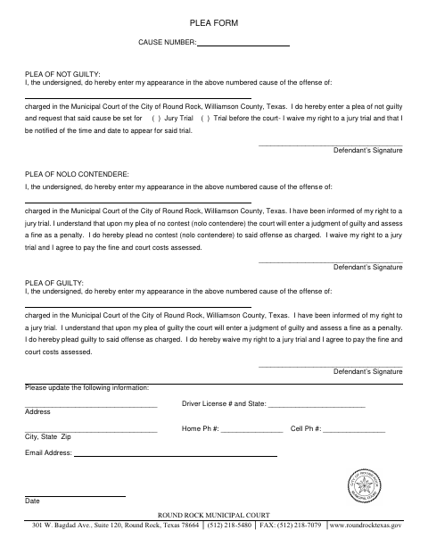First page of the Plea Form