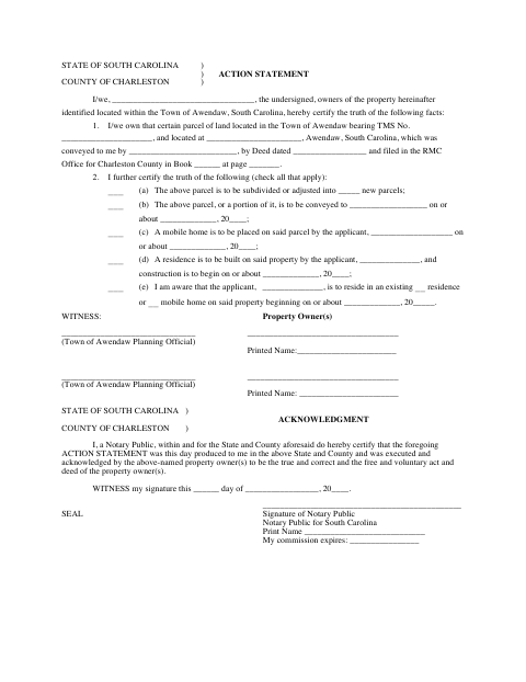 First page of the Property Owner Action Statement