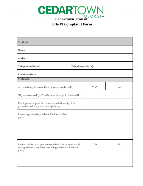 First page of the Transit Title VI Complaint Form