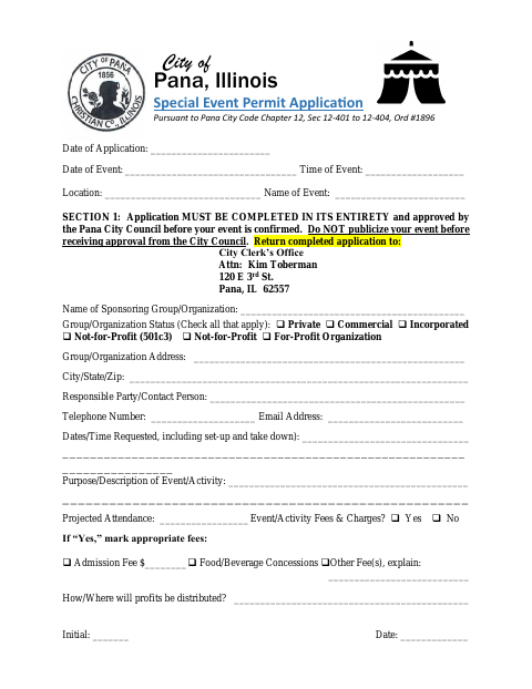 First page of the Special Event Permit Application