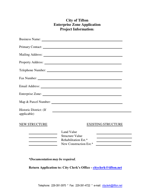 First page of the Enterprise Zone Application