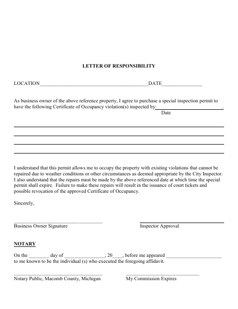 First page of the Commercial Letter of Responsibility