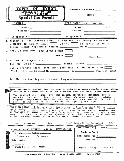 First page of the Special Use Permit Application