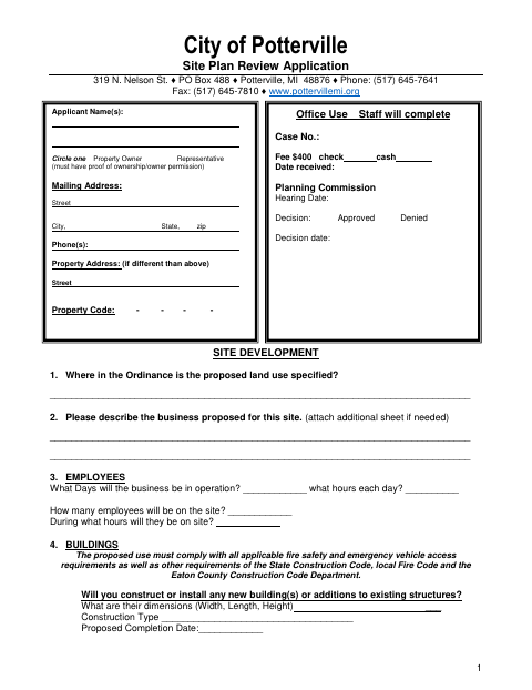 First page of the Site Plan Review Application