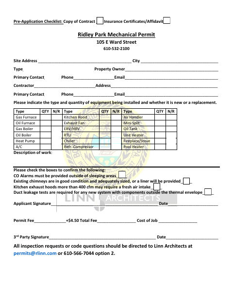 First page of the Mechanical Permit