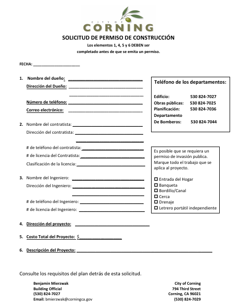 First page of the Solicitud De Permiso De Construcción