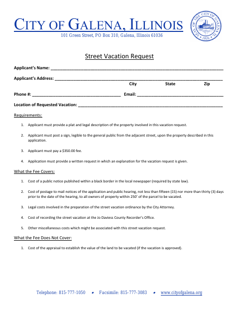 First page of the Street Vacation Request