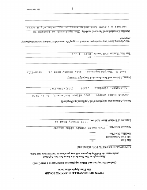 First page of the Site Plan Review Application