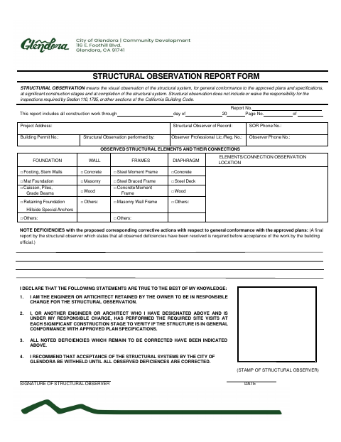 First page of the Structural Observation Report Form