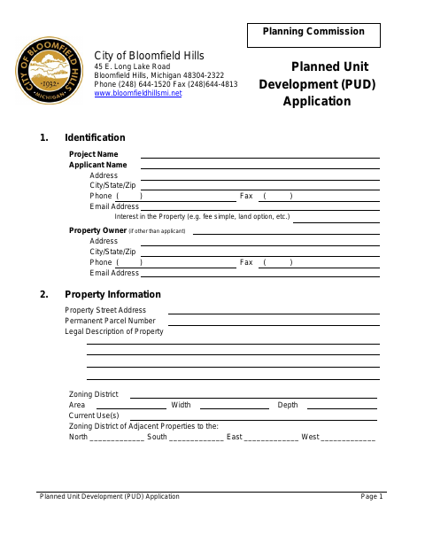 First page of the Planned Unit Development (PUD) Application