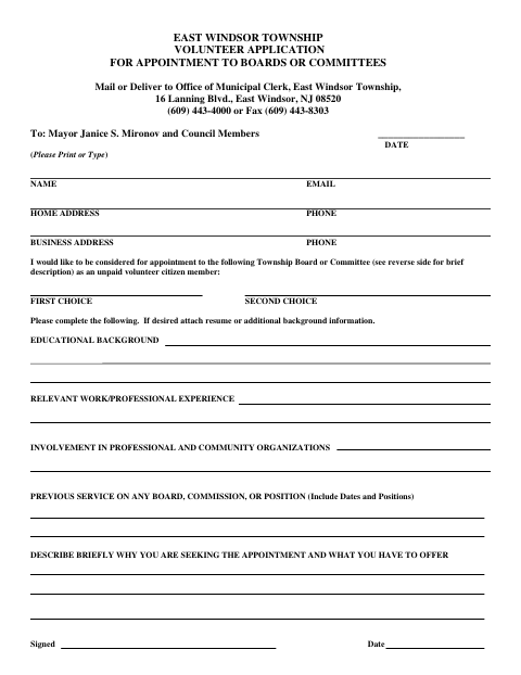 First page of the Volunteer Application for Appointment to Boards or Committees