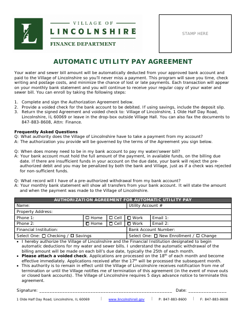 First page of the Automatic Utility Pay Agreement
