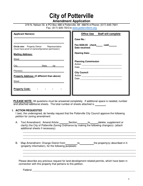 First page of the Zoning Ordinance Amendment Application