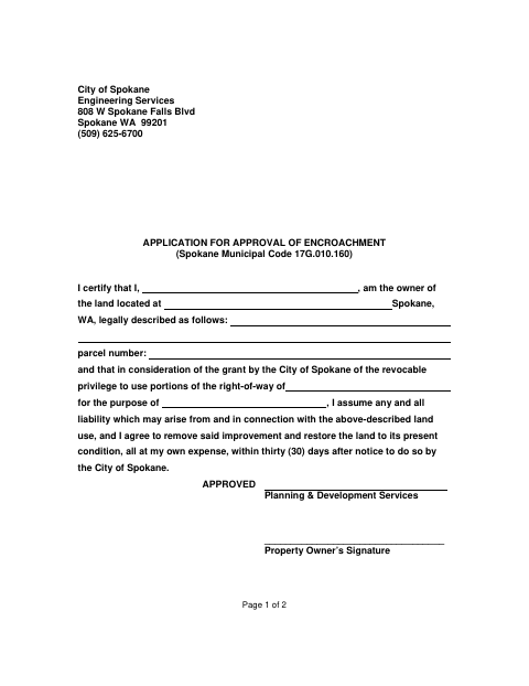 First page of the Application for Approval of Encroachment