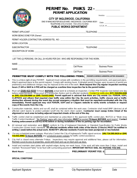 First page of the Engineering Permit Application