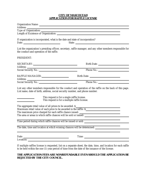 First page of the Raffle License Application