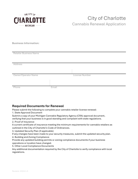 First page of the Cannabis Renewal Application