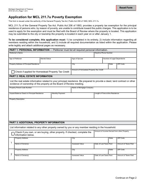 First page of the Poverty Exemption Application